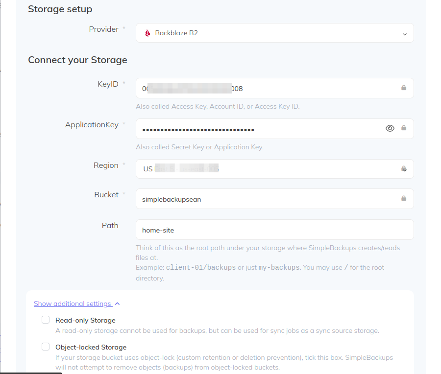 Configure B2 destination for backup job