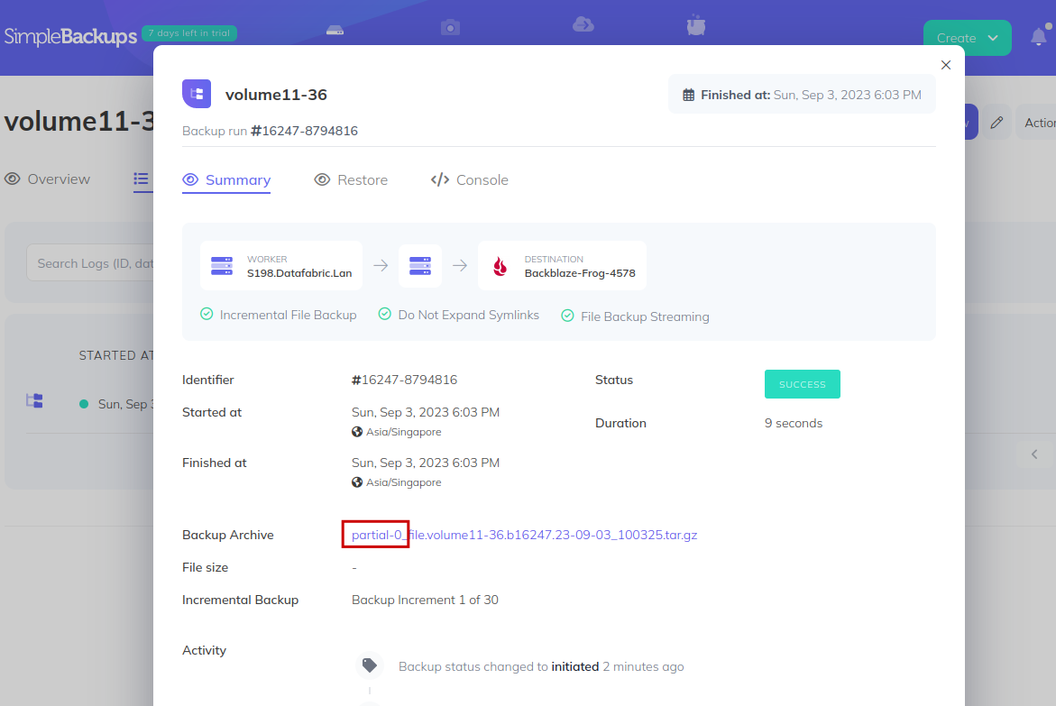 Simple Backups backup job