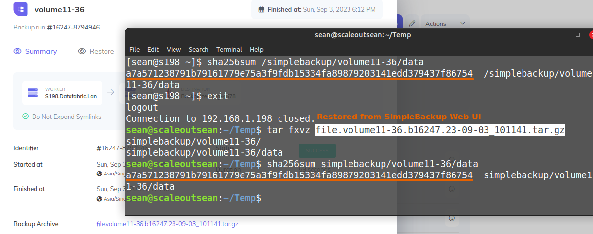 Simple Backups restore verification