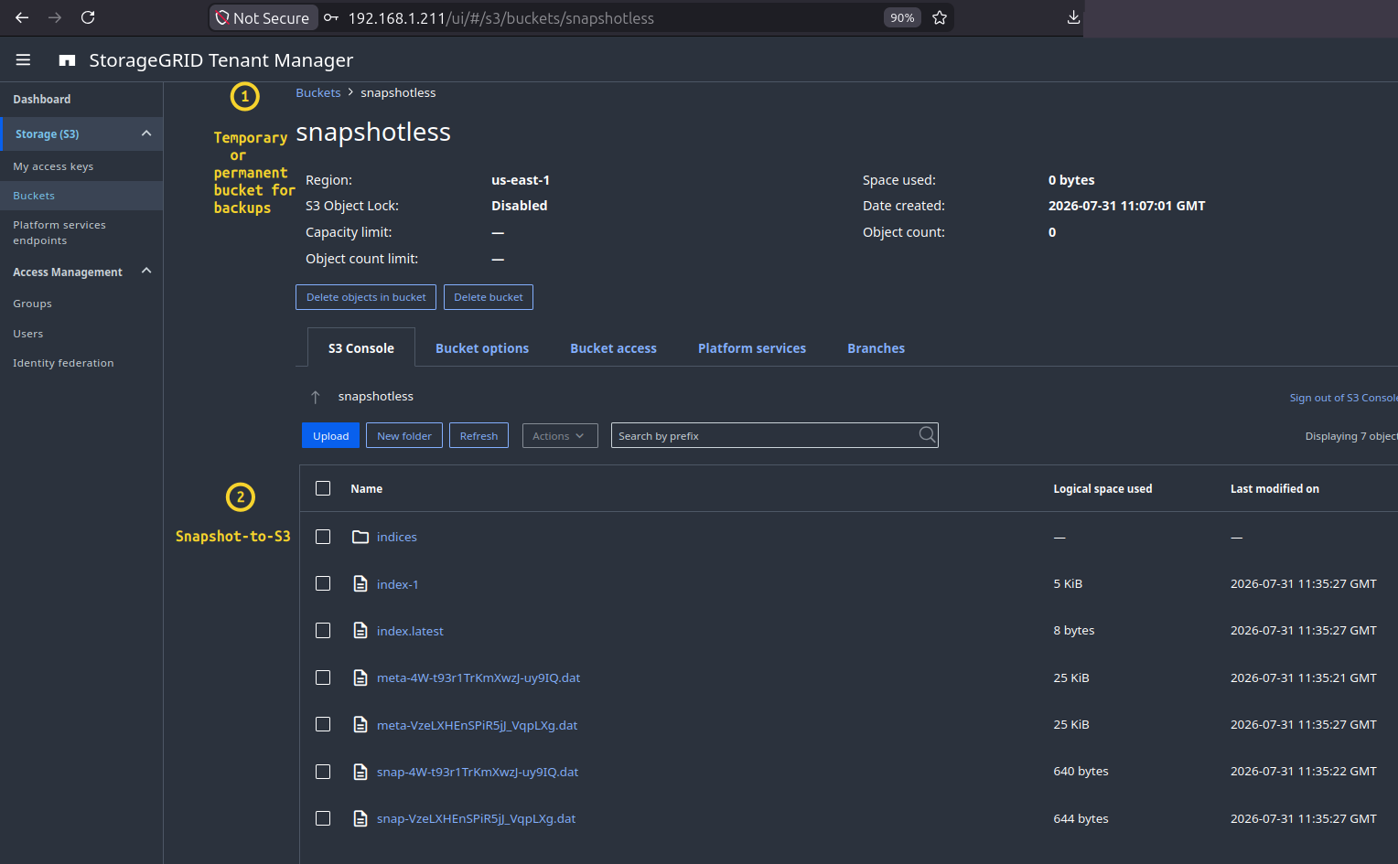 Elasticsearch backup on SG 12.1