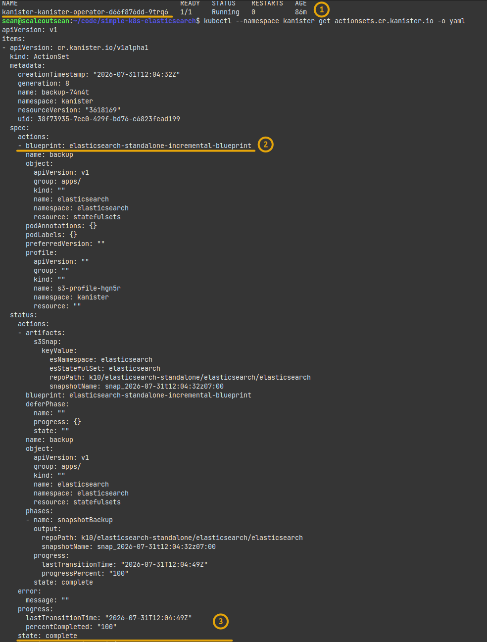 Restore action log
