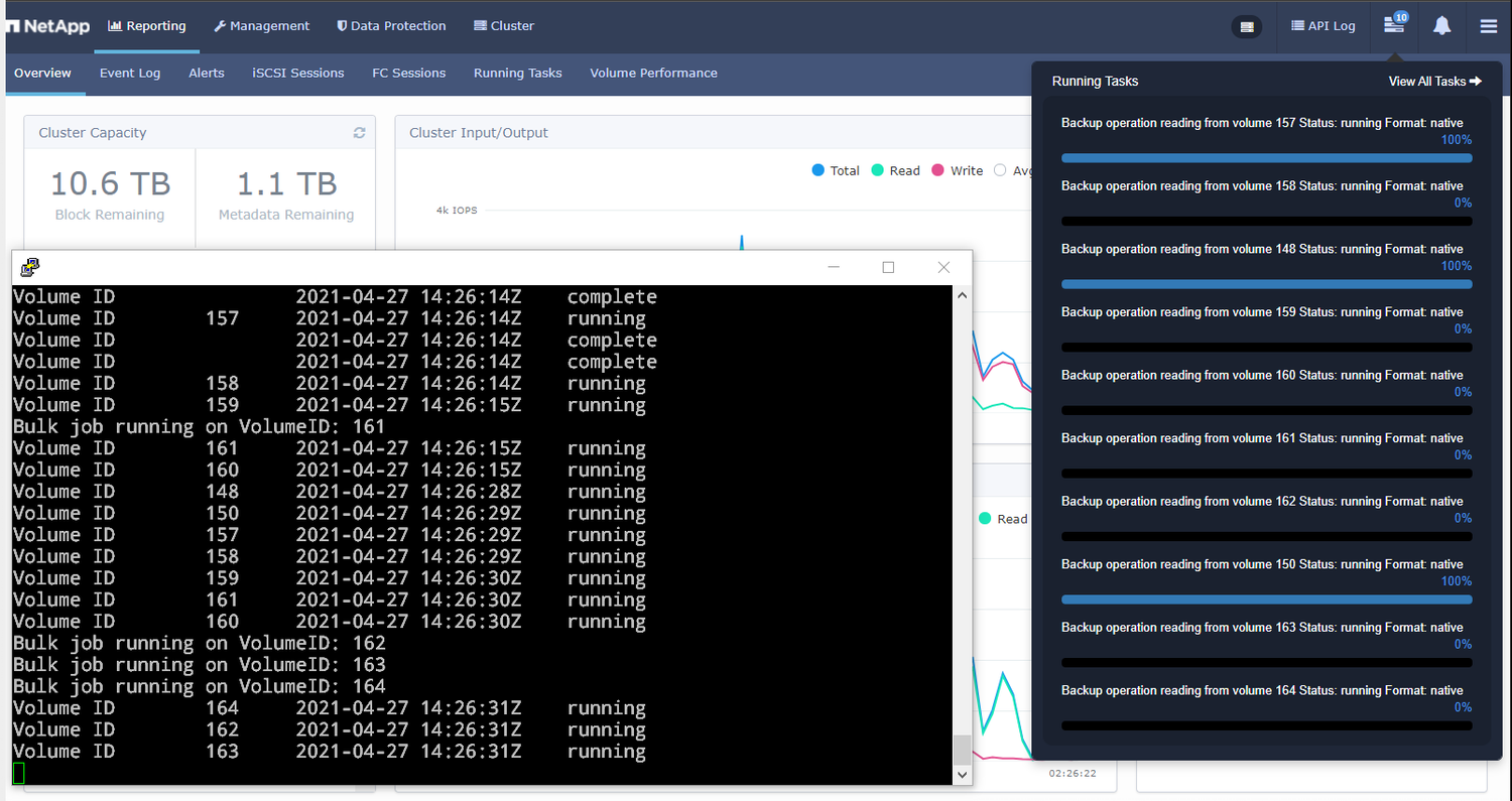 Parallel backup-to-S3 jobs in a five-node SolidFire cluster