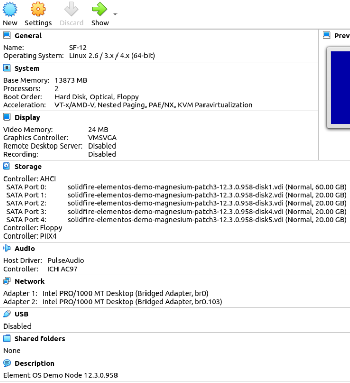 SolidFire Demo VM 12.3 with bridged NIC Oracle VirtualBox 6.1