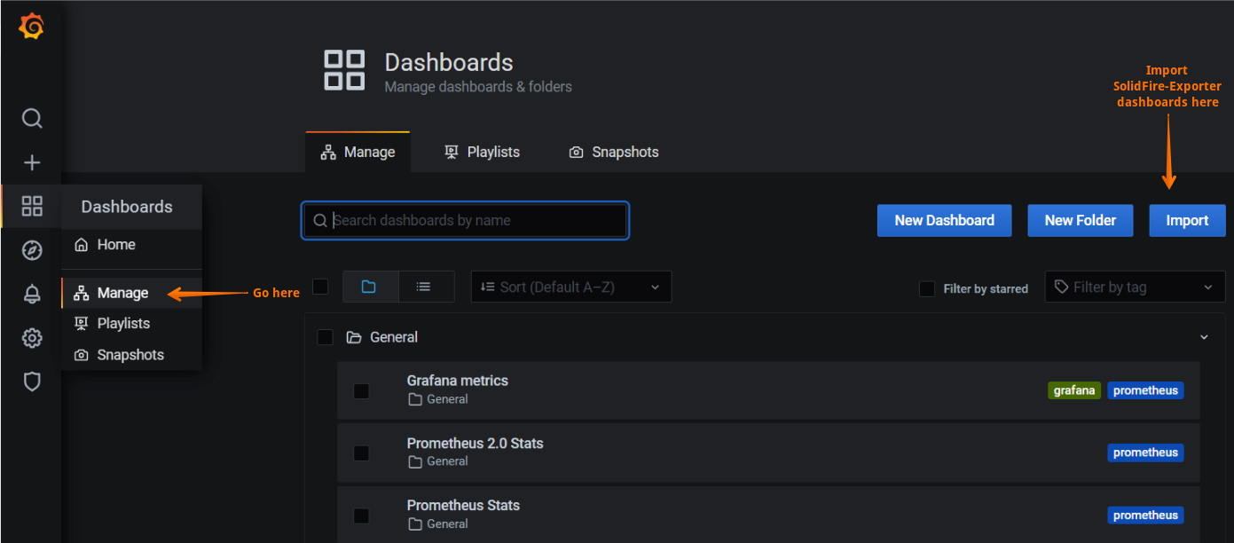 solidfire-exporter - import dashboard to Grafana