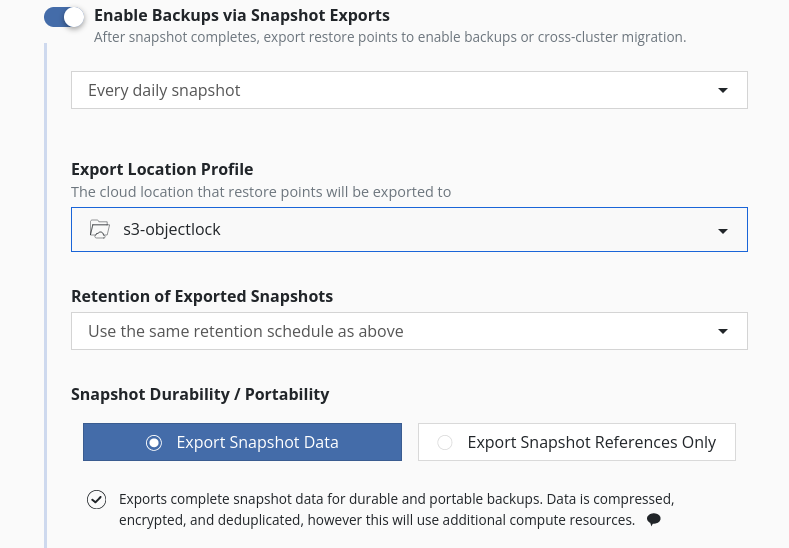 Enable snapshot exports in Kasten protection policies