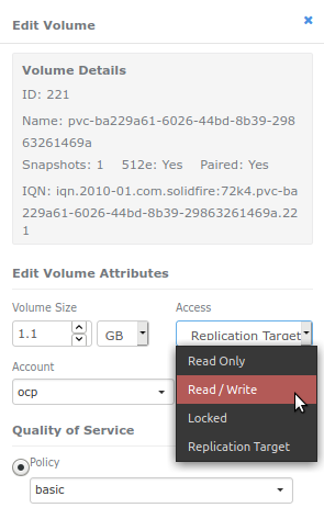 Make SolidFire Volume writeable
