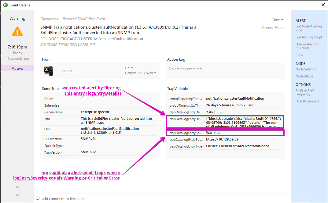 Warning-level alert for unresolved warning, error and critical severity messages