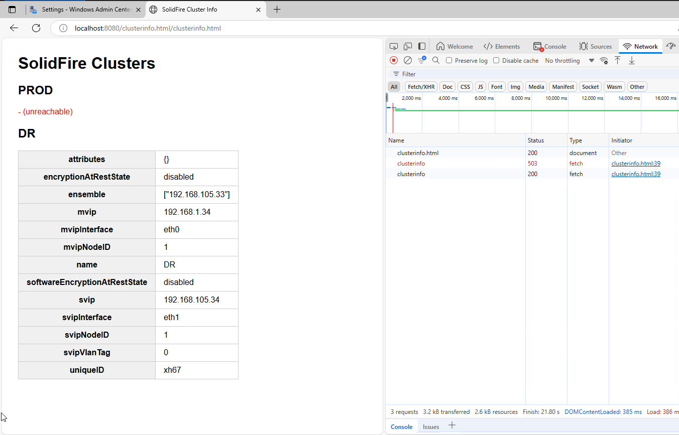 SolidFire Cluster Info