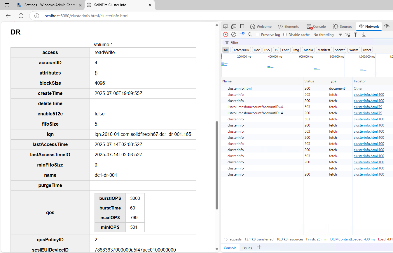 SolidFire List Volumes for Account
