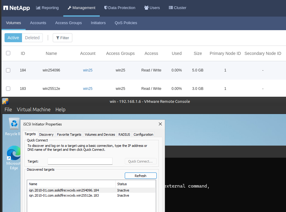 SolidFire volumes and Windows 2025 iSCSI