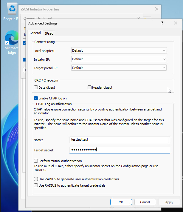 iSCSI to SolidFire with Unidirectional chap 