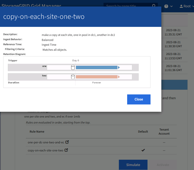 Default ILM rule saves a copy in both DC1 and DC2