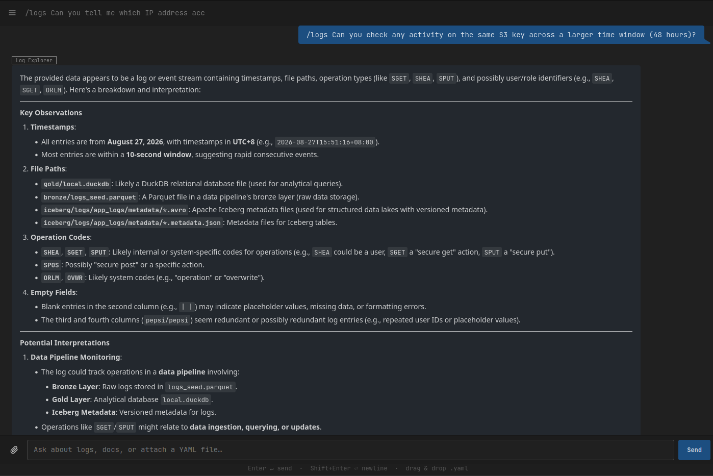 Agentic StorageGRID audit log analysis question