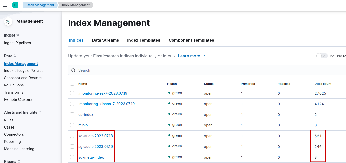 Search and audit log index