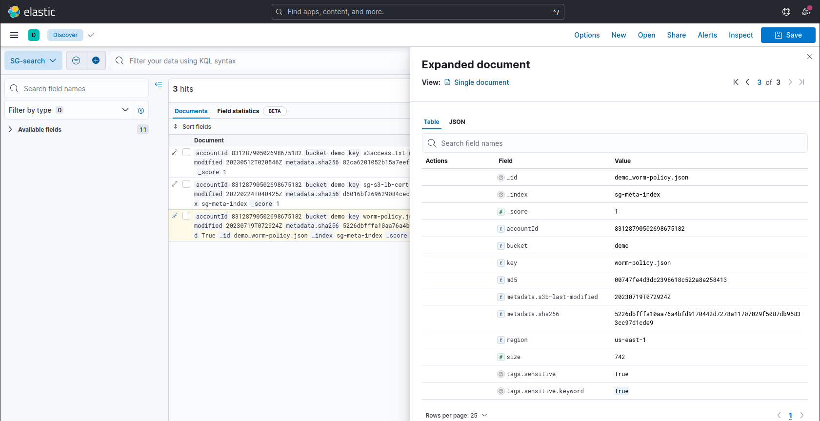 Search in Kibana