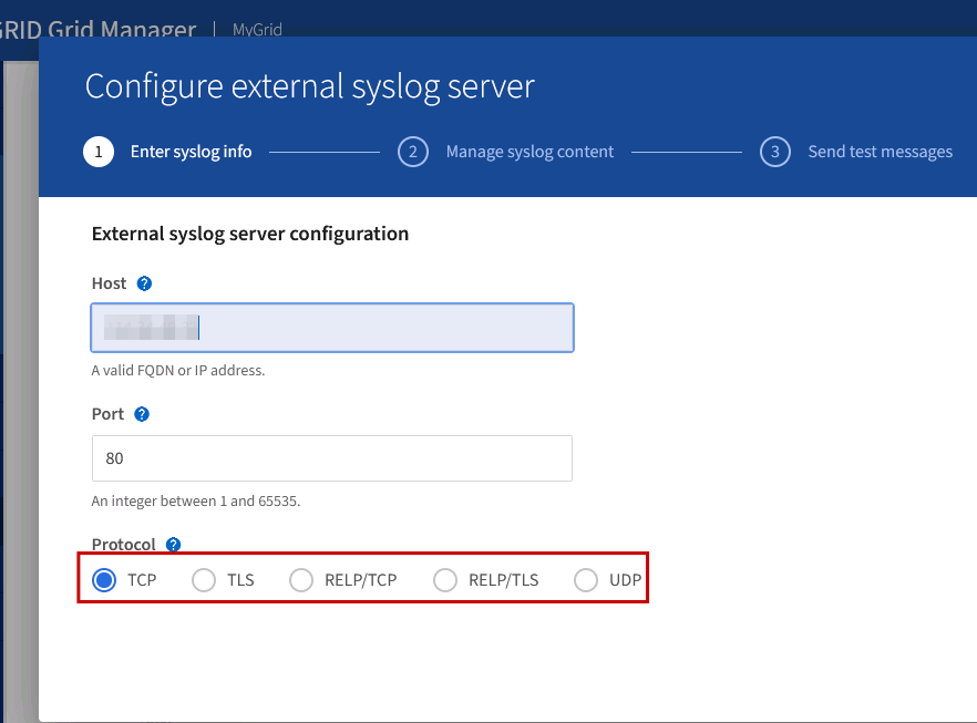 External syslog destination