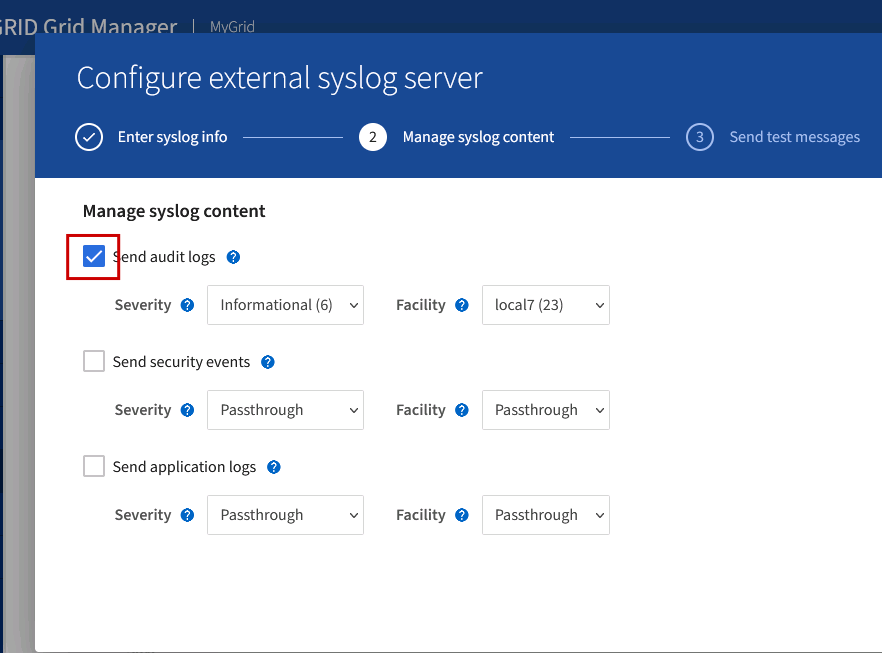 Change defaults only for Audit log