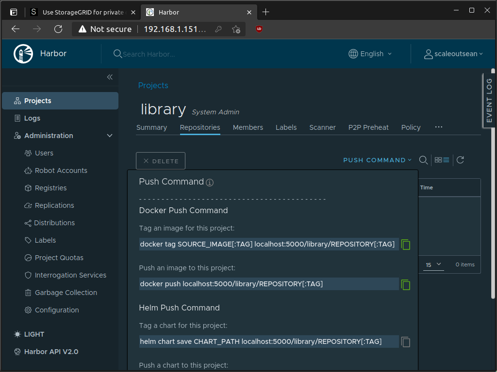 Harbor's docker-registry bucket