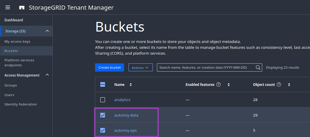 AutoMQ buckets