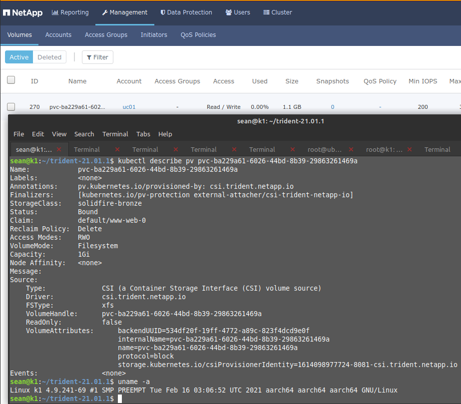 Trident-on-linux/arm64 PV on SolidFire