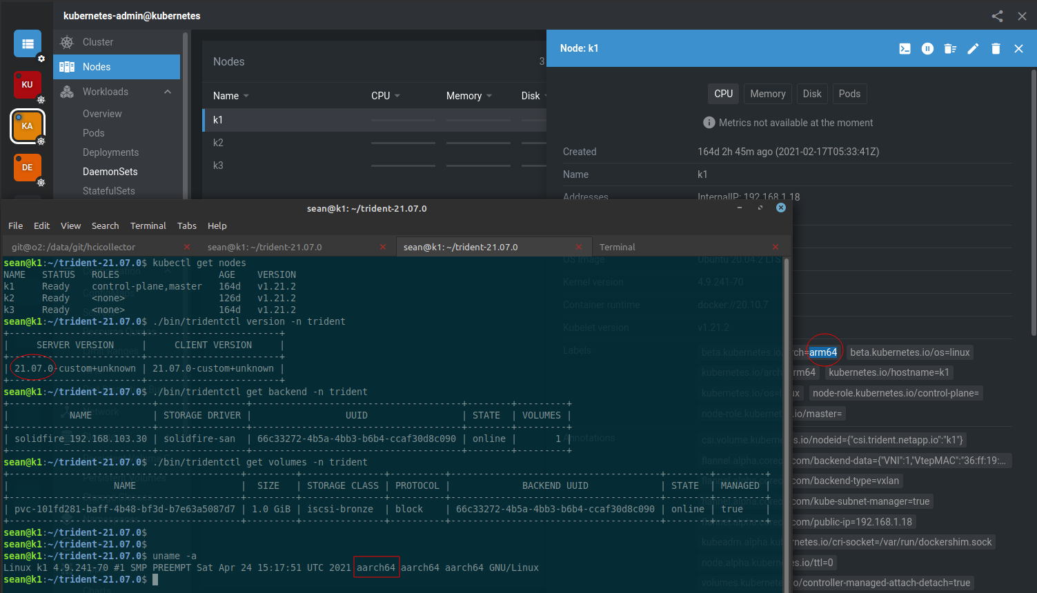 NetApp Trident v21.07 on ARM64 cluster with SolidFire 12.3