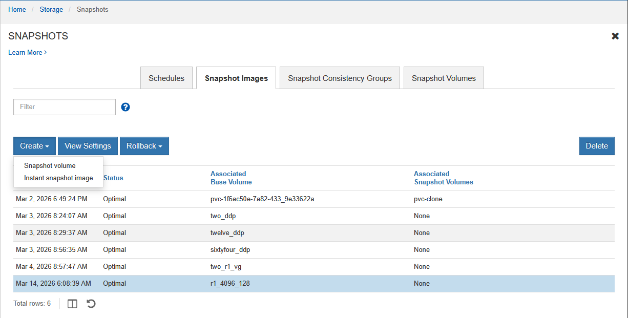 Create snapshot on SANtricity
