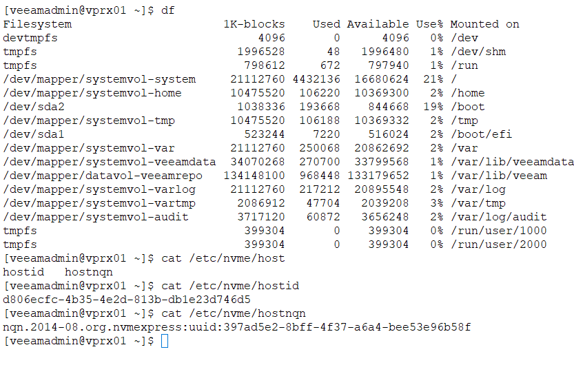 VIA df output