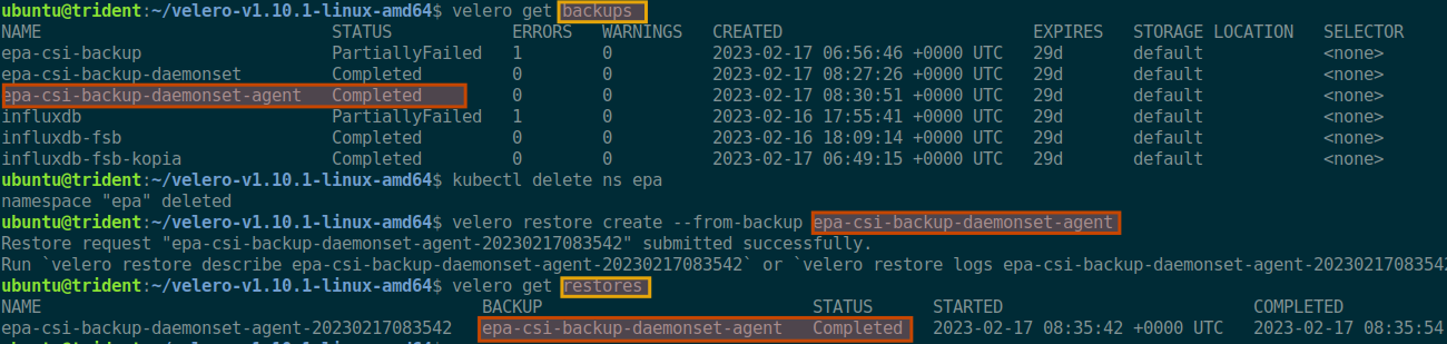 Velero CSI restore with node agent