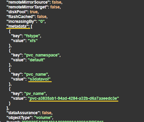 SANtricity CSI API volume metadata