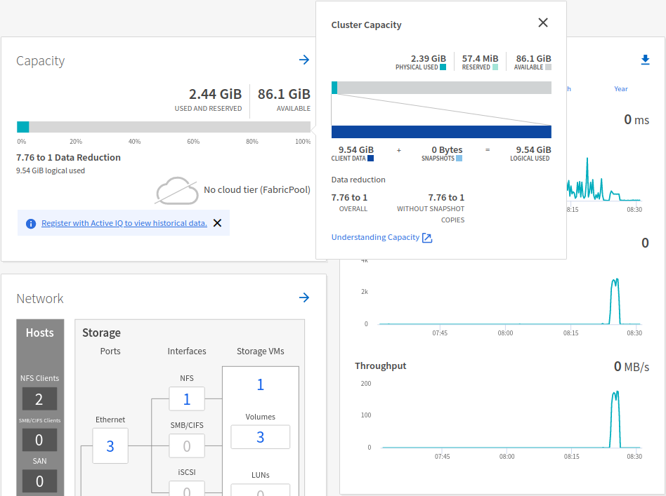 Check storage efficiency with Thin Provisioning, Deduplication and Compression all enabled